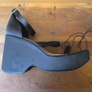 Torrid Black Strappy Square-Toe Platform Wedges